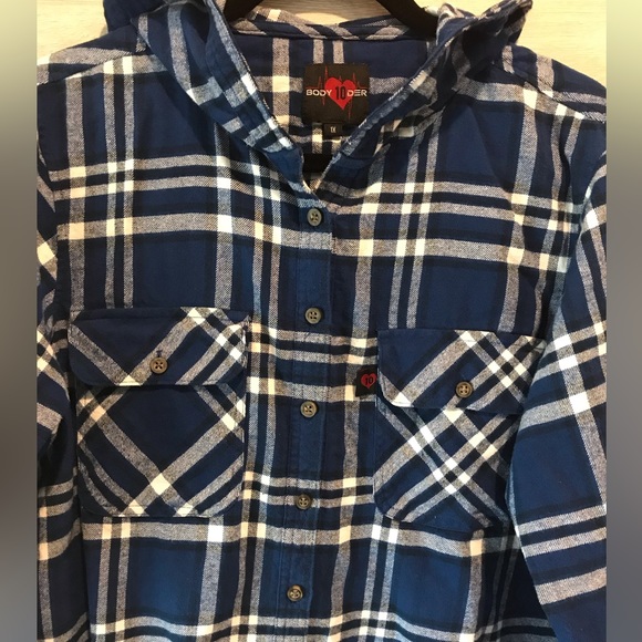 Body10Der❤️ Fleece Plaid Hoodie Button Down Womens Shirt - Picture 2 of 7